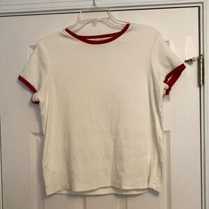 White and Red Short Sleeve T-Shirt with Sporty Trim